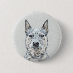 Badge Rond 5 Cm Peinture de chien de bétail australien - Beau art