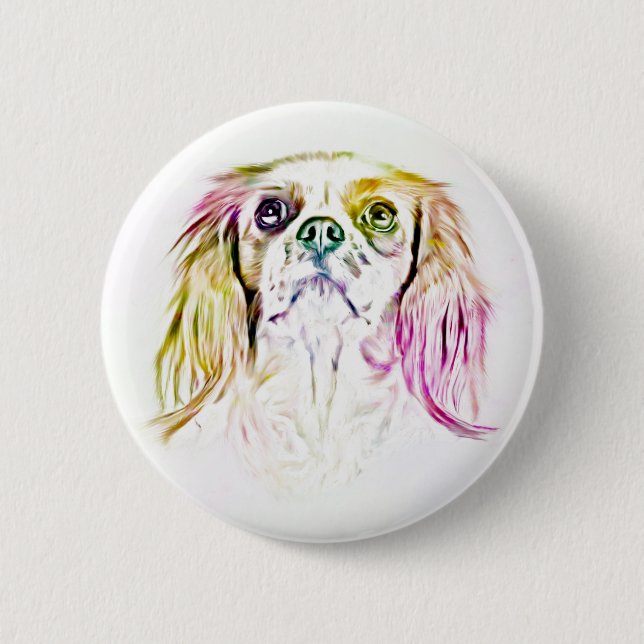 Badge Rond 5 Cm Peinture de chien espagnol du roi Charles Cavalier (Devant)
