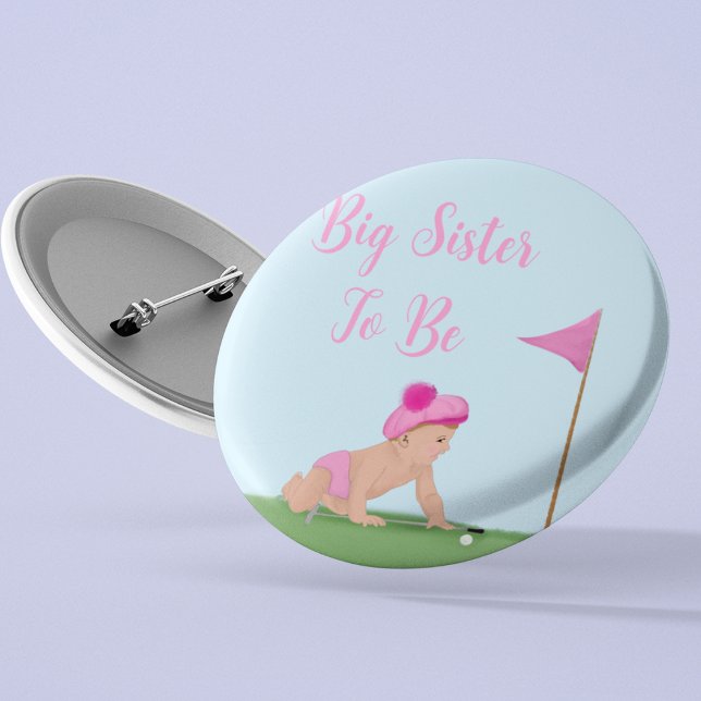 Badge Rond 5 Cm Peinture De Golf Baby Girl Sweet Caddy Big Sister (Créateur téléchargé)