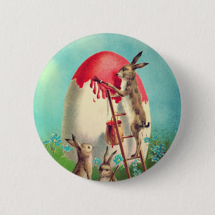 Badge Rond 5 Cm Peinture de lapin vintage oeufs de Pâques