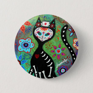BADGE ROND 5 CM PEINTURE DE L'EL GATO CAT DIA DE LOS MUERTOS NURSE