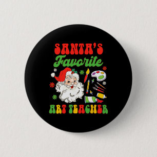 Badge Rond 5 Cm Peinture de l'enseignant d'art de Noël Père Noël l