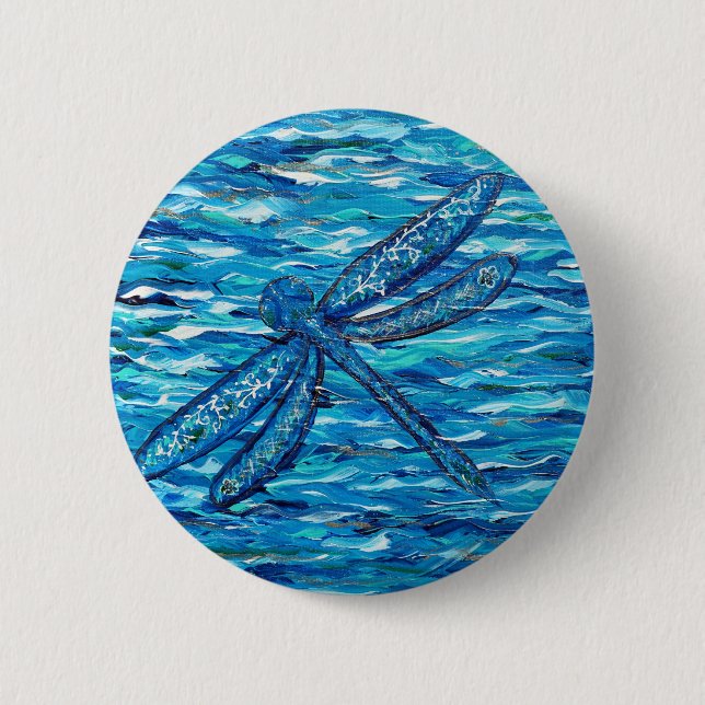 Badge Rond 5 Cm Peinture de libellules bleues (Devant)