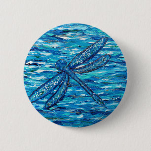 Badge Rond 5 Cm Peinture de libellules bleues