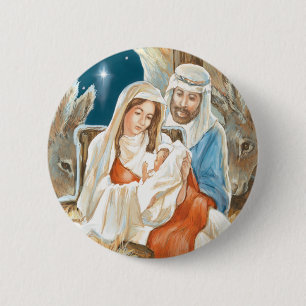 Badge Rond 5 Cm Peinture de nativité d'étoile de Noël
