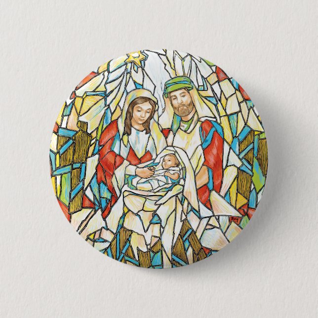 Badge Rond 5 Cm Peinture de nativité en verre souillé (Devant)