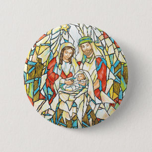Badge Rond 5 Cm Peinture de nativité en verre souillé