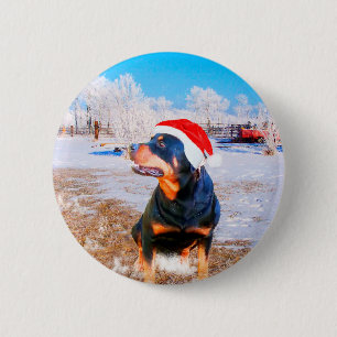 Badge Rond 5 Cm Peinture de Noël de chien Rottweiler