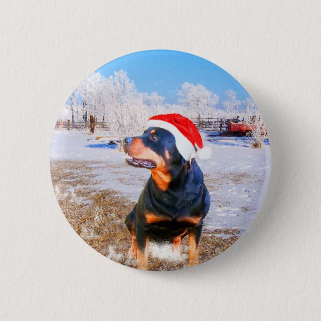 Badge Rond 5 Cm Peinture de Noël de chien Rottweiler (Devant)