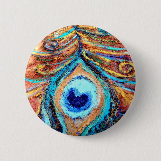 Badge Rond 5 Cm Peinture de plume de paon (Devant)