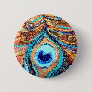 Badge Rond 5 Cm Peinture de plume de paon