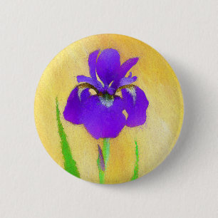 Badge Rond 5 Cm Peinture d'Iris à Barbe Violette - Chien Original