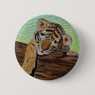 Badge Rond 5 Cm Peinture d'un petit tigre dormant
