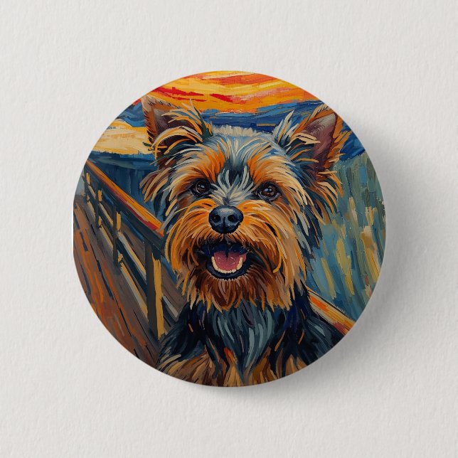 Badge Rond 5 Cm Peinture expressionniste Yorkshire Terrier / Yorki (Devant)