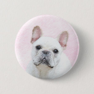Badge Rond 5 Cm Peinture française de Bulldog (Crème/Blanc) - Ar