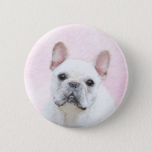 Badge Rond 5 Cm Peinture française de Bulldog (Crème/Blanc) - Art 