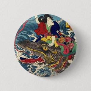 Badge Rond 5 Cm Peinture japonaise antique, équitation japonaise