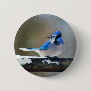 Badge Rond 5 Cm Peinture Jay Bleu - Art Oiseau Original