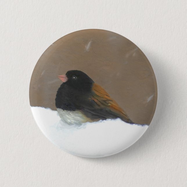 Badge Rond 5 Cm Peinture Junco foncée - Art original pour oiseaux (Devant)
