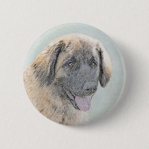 Badge Rond 5 Cm Peinture Leonberger - Joli art original chien