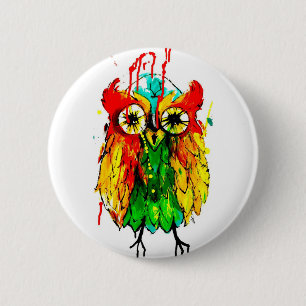 Badge Rond 5 Cm Peinture lumineuse de couleur de hibou d'encre de
