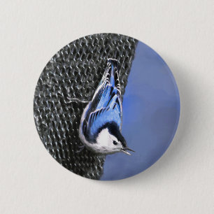 Badge Rond 5 Cm Peinture Nuthatch à poitrine blanche Art original