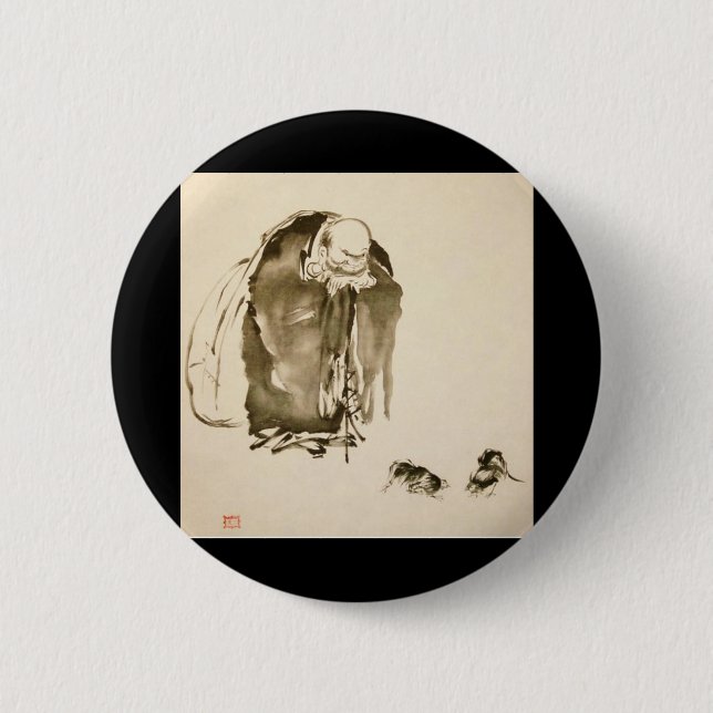 Badge Rond 5 Cm Peinture par Miyamoto Musashi, 1600s de C. (Devant)