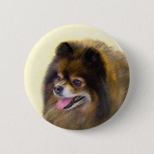 Badge Rond 5 Cm Peinture Poméranienne Noir et Tan Art Chien origin