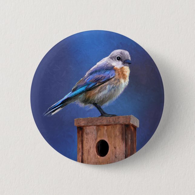 Badge Rond 5 Cm Peinture pour oiseaux bleus (femelle) - Art origin (Devant)
