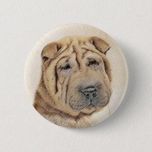 Badge Rond 5 Cm Peinture Shar Pei - Cute Original Chien Art