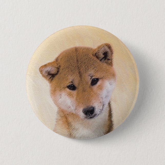 Badge Rond 5 Cm Peinture Shiba Inu (Rouge) - Art Chien original (Devant)