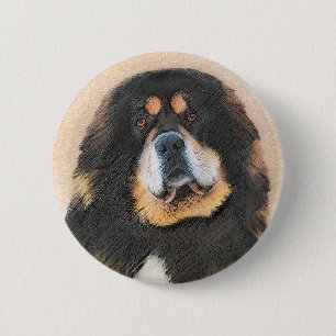 Badge Rond 5 Cm Peinture Tibétaine Mastiff - Joli art original chi