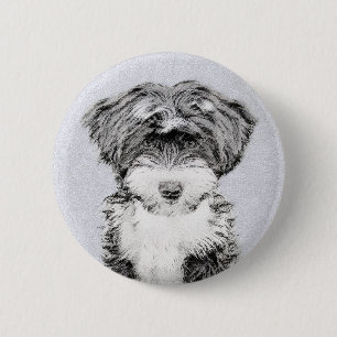 Badge Rond 5 Cm Peinture Tibétaine Terrier - Cute Original Chien A