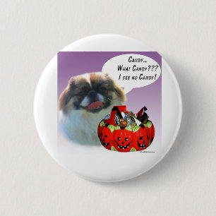 Badge Rond 5 Cm Pekingese Halloween Candy