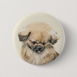 Badge Rond 5 Cm Pekingese Painting - Cute Original Dog Art