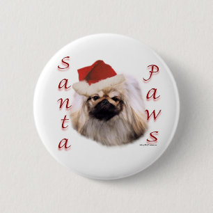 Badge Rond 5 Cm Pekingese Père Noël Paws