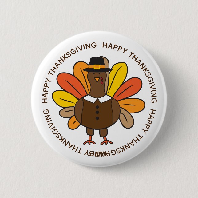 Badge Rond 5 Cm Pèlerin mignon de la Turquie de thanksgiving (Devant)