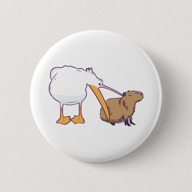 Badge Rond 5 Cm Pelican essaie de manger Capybara Funny Cute Kawai (Devant)