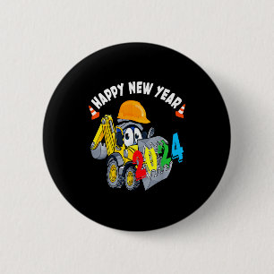 Badge Rond 5 Cm Pelle de construction Bonne année 2024 pour garçon