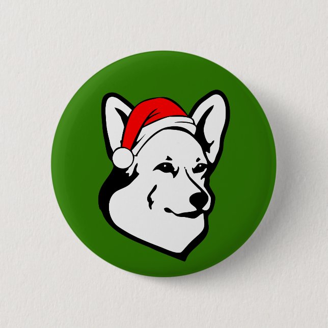 Badge Rond 5 Cm Pembroke corgi chien avec chapeau de Noël (Devant)