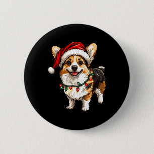 Badge Rond 5 Cm Pembroke Welsh Corgi Père Noël Lumières des arbres