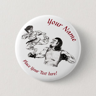 Badge Rond 5 Cm Pencil art Karate combat contre combat de chasseur