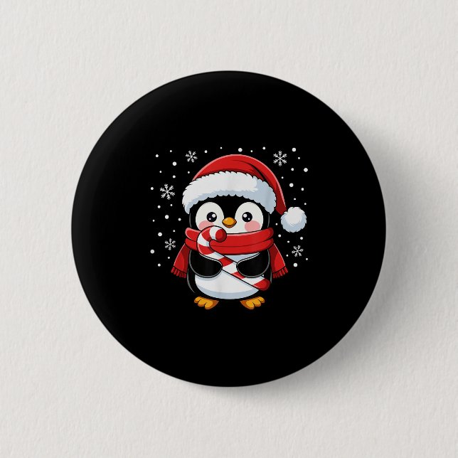 Badge Rond 5 Cm Penguin Christmas Candy Cane Winter Toddler Girl B (Devant)