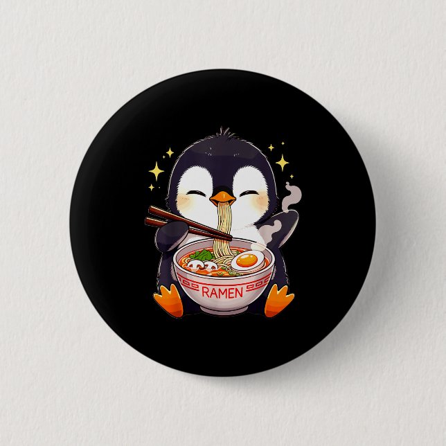 Badge Rond 5 Cm Penguin Eating Ramen  (Devant)