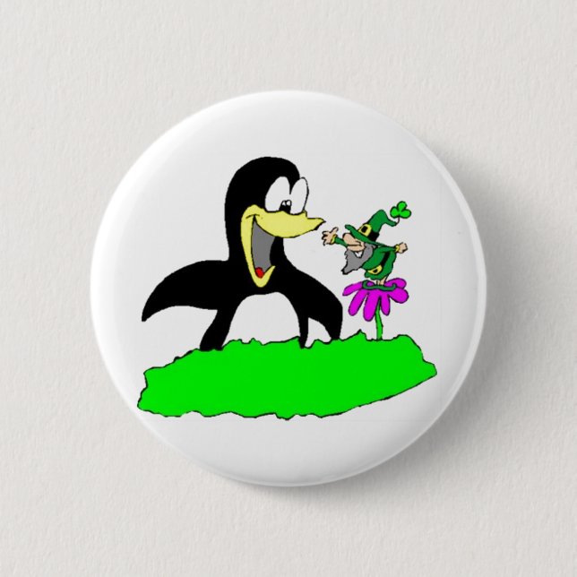 Badge Rond 5 Cm Penguin et Leprechaun (Devant)