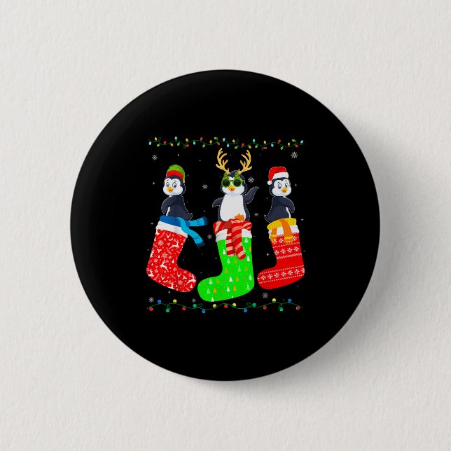 Badge Rond 5 Cm Penguin In Xmas Socks Funny Holiday Ugly Sweater C (Devant)