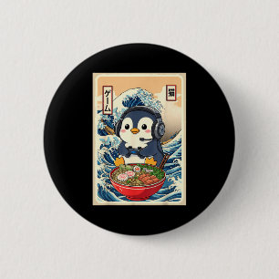 Badge Rond 5 Cm Penguin Kawaii Ramen Japonais Nouilles Rétro Gamin