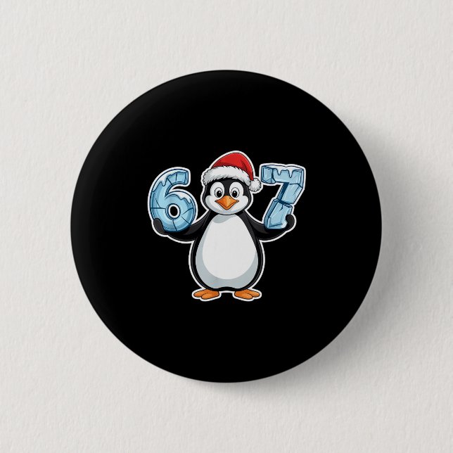 Badge Rond 5 Cm Penguin Santa Hat 67 Icy Numbers Christmas Birthda (Devant)
