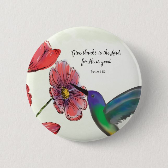 Badge Rond 5 Cm Pensée religieuse de fleurs de vous avec colibri (Devant)