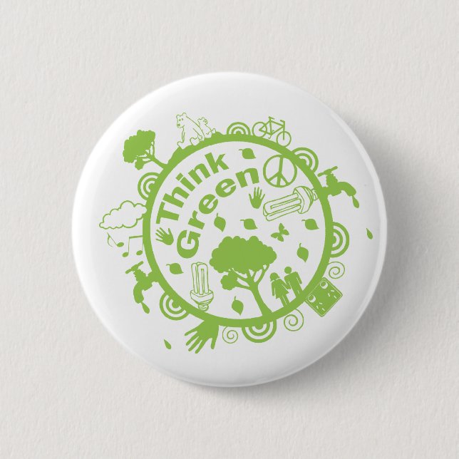 Badge Rond 5 Cm Pensez le bouton vert (Devant)